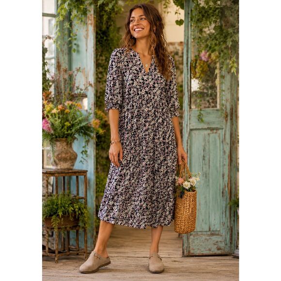 NATURAL LIFE Dresses & Skirts - Natural Life Floral Rayon Midi Dress XL Boho Tiered Cottagecore Peasant Multi